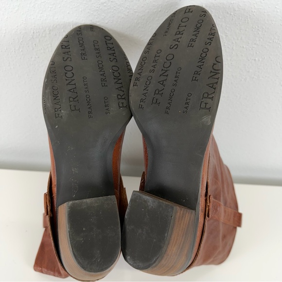 Franco Sarto Fold Over Almond Toe Brown Leather Cowgirl Ankle Boot 8M - Picture 11 of 11